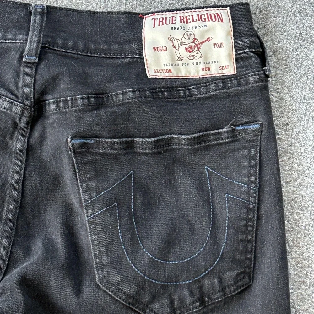 True‎ Religion Ricky Relaxed Straight Jeans Mens 34x33 Black Stretch Denim Logo